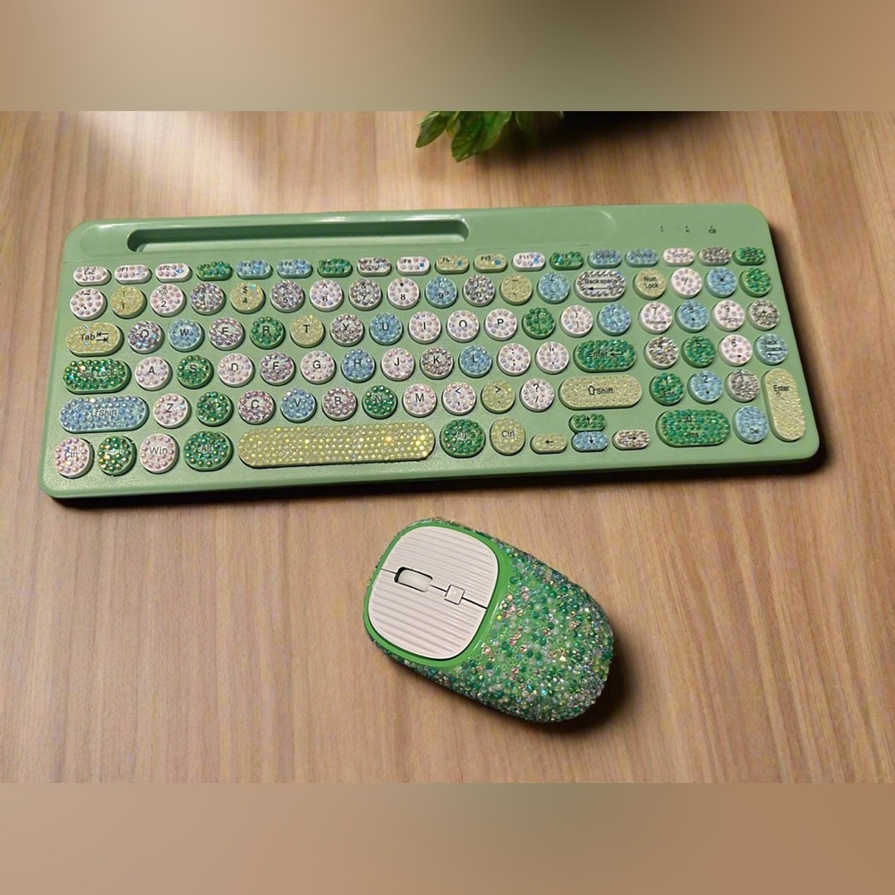 Green and Silver Keyboard and Mouse Set
